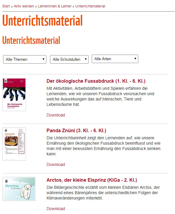 WWF Schweiz – Unterrichtsmaterial