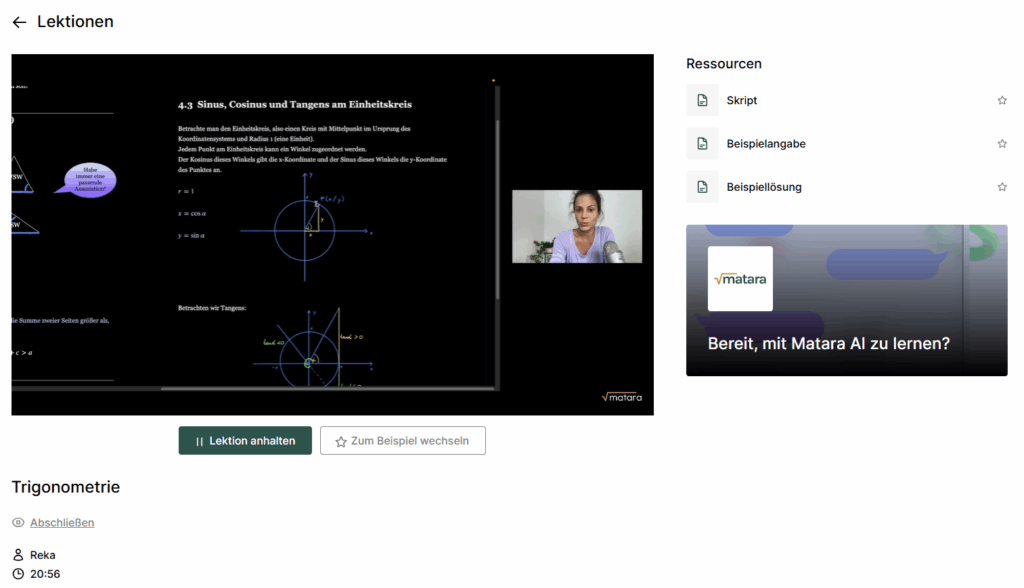 Screenshot der Lektion Trigonometrie