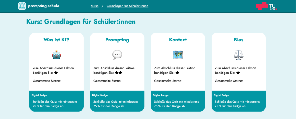 Screenshot: Kursübersicht "Grundlagen für Schüler:innen"